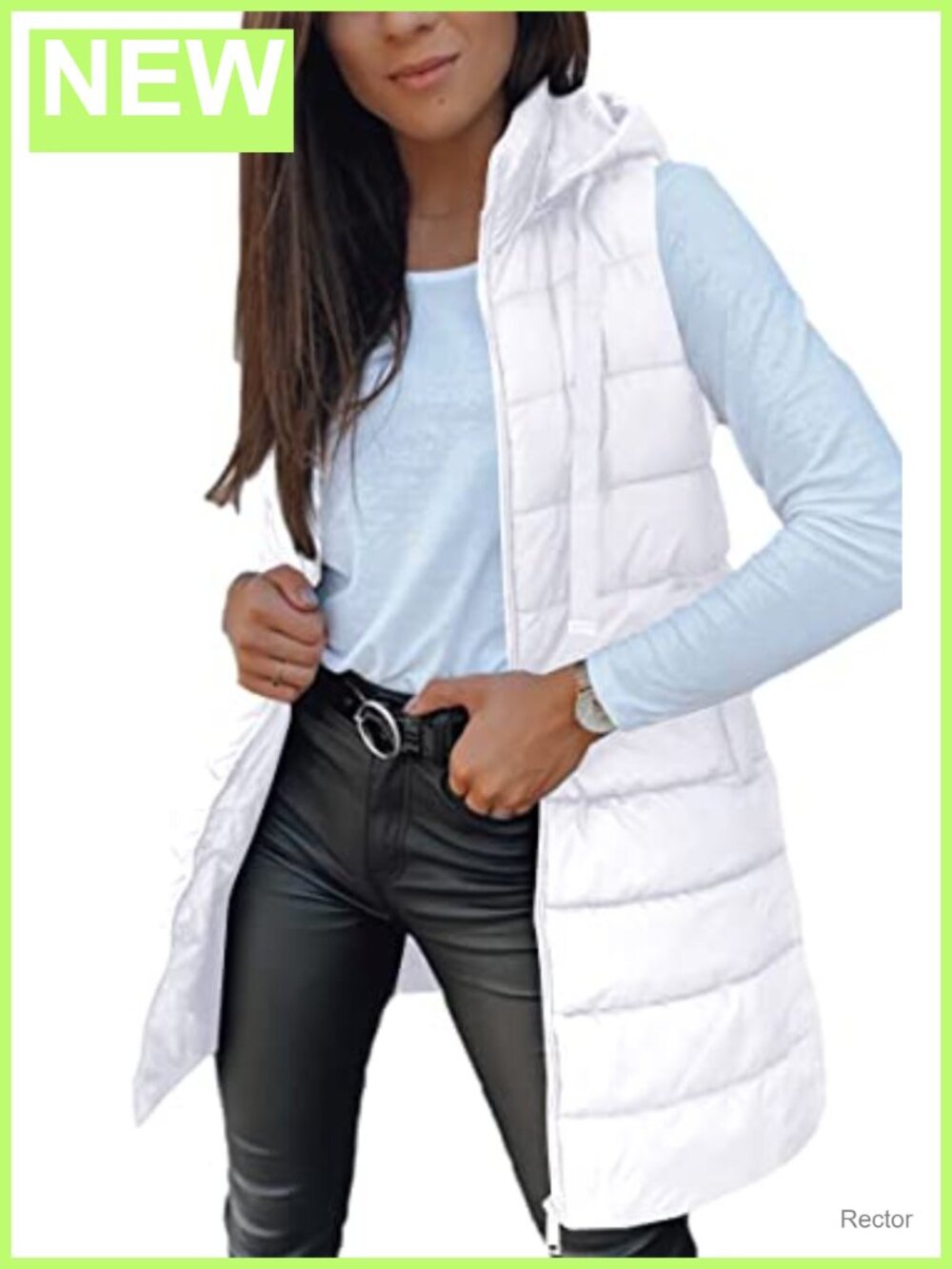 Long Puffer Vest Sleeveless Hooded Quilted Winter Coat
